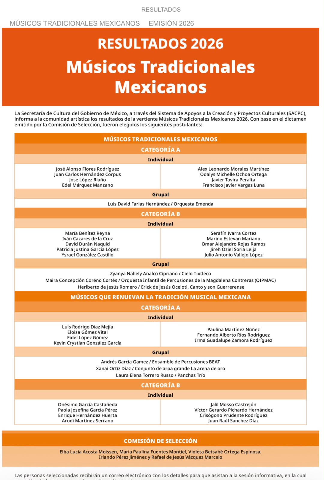 Músicos Tradicionales Mexicanos 2026